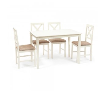 Обеденный комплект эконом Хадсон (стол + 4 стула)/ Hudson Dining Set дерево гевея/мдф (Слоновая кость) (Tet Chair)